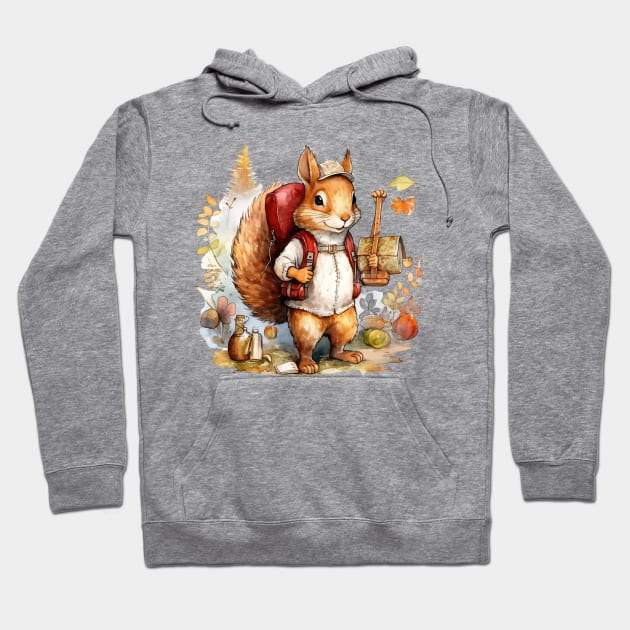 Watercolor Adventure Squirrel #6 Hoodie by Chromatic Fusion Studio